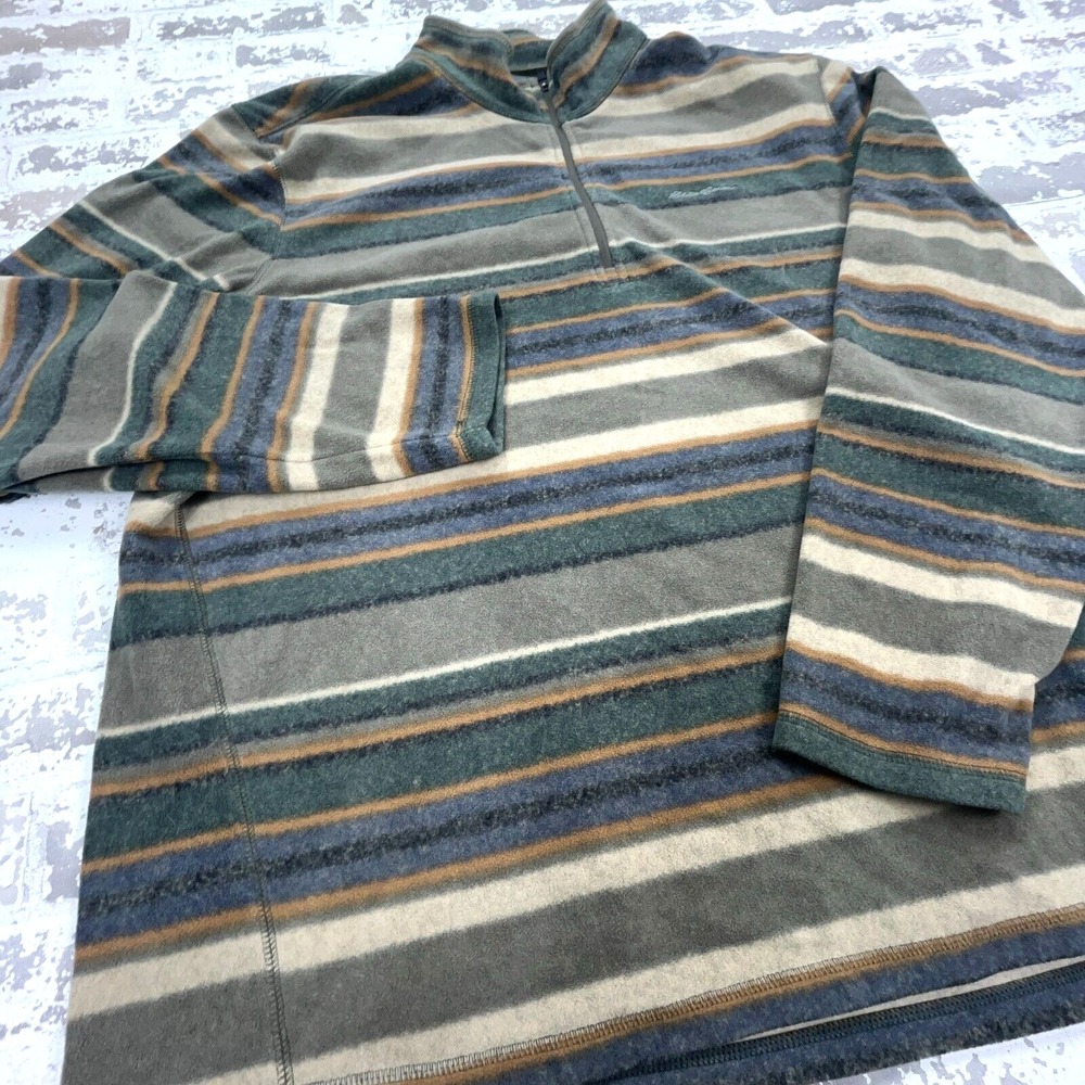 Eddie Bauer Sweater Men XXL 2XL Fleece Pullover Jacket Green Brown Striped - Picture 3 of 9